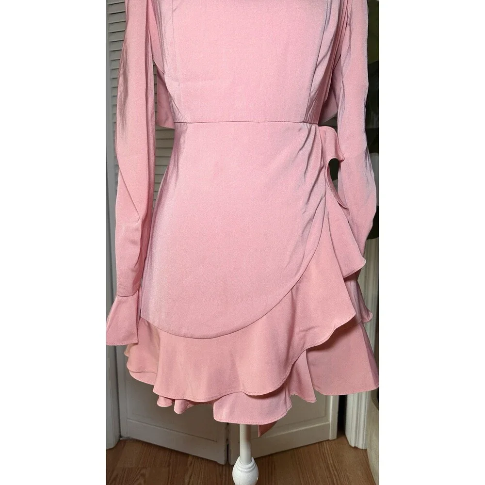 More To Come Revolve Ruffle Long Sleeves Blush Mini Dress Size S - Picture 3 of 13